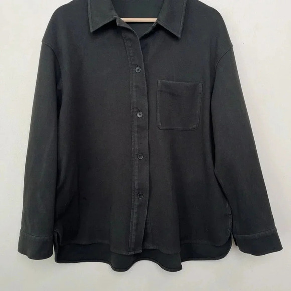 Uniqlo Womens Medium Dark Olive Brush Jersey Button  Oversized Shirt - Picture 4 of 15